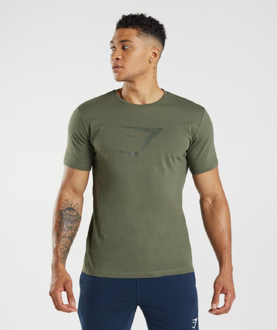 T Shirts Gymshark Sharkhead Infill Hombre Verde Oliva | CO 3296QMA